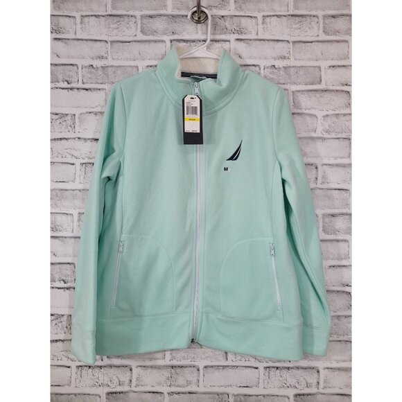 NWT Nautica Women's Light Aqua Teal Blue Mint Full Zip Fleece Jacket Medium - Picture 1 of 4